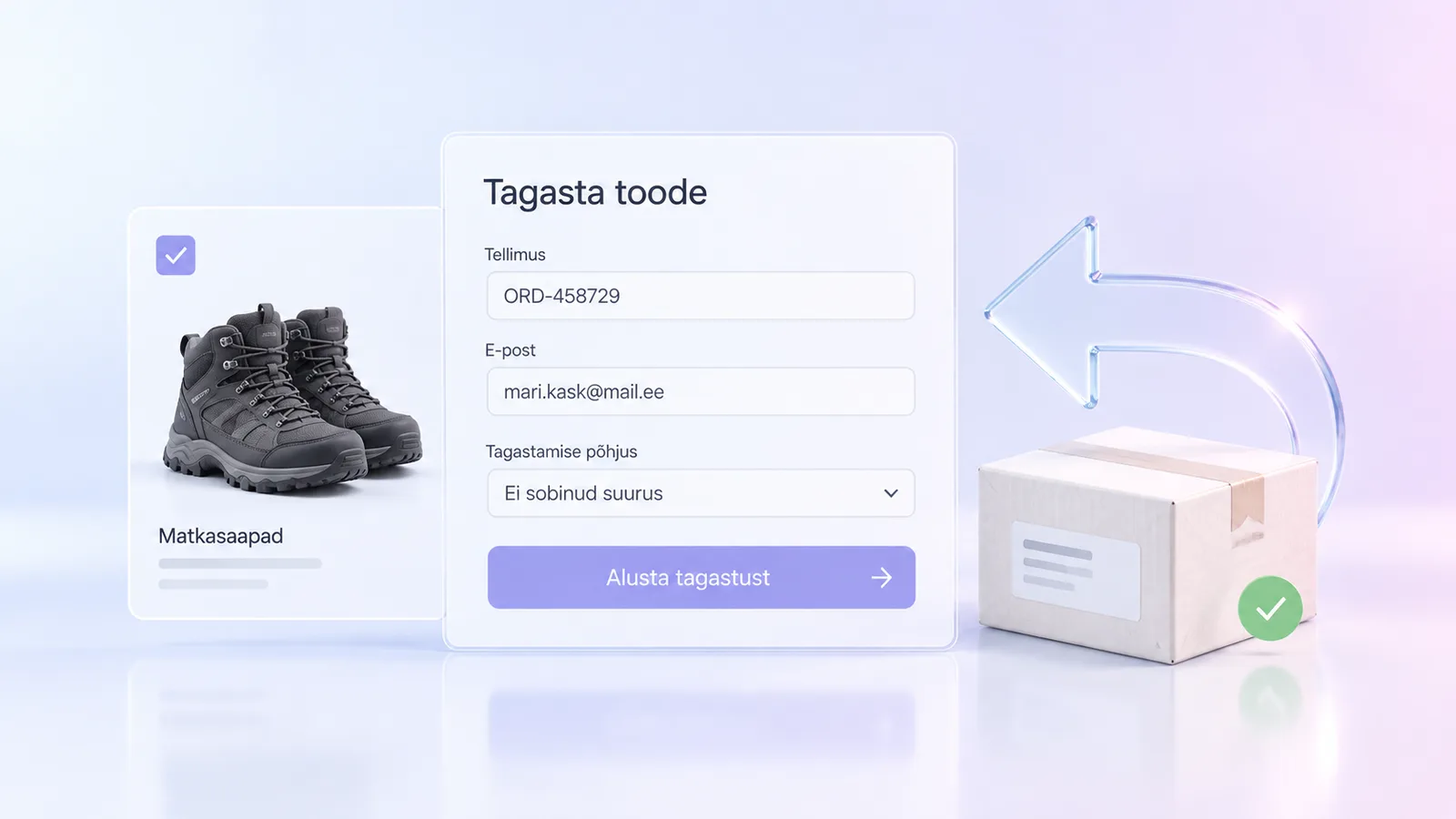E-poe tagastusvorm ja nupp „Alusta tagastust”