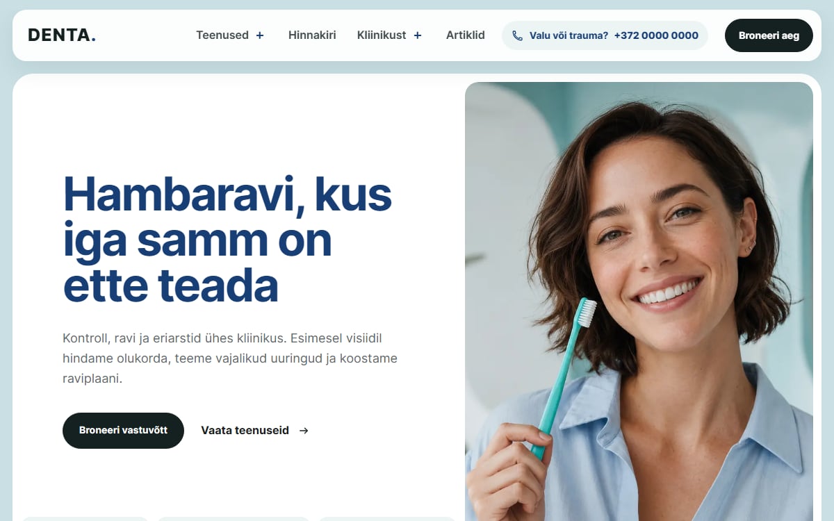 Hambakliiniku veeb näidisvaade
