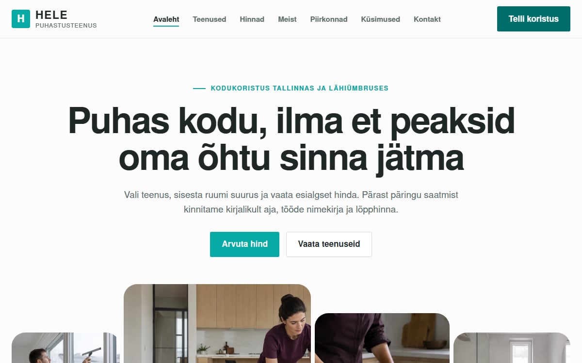 Koristusteenuse veeb näidisvaade