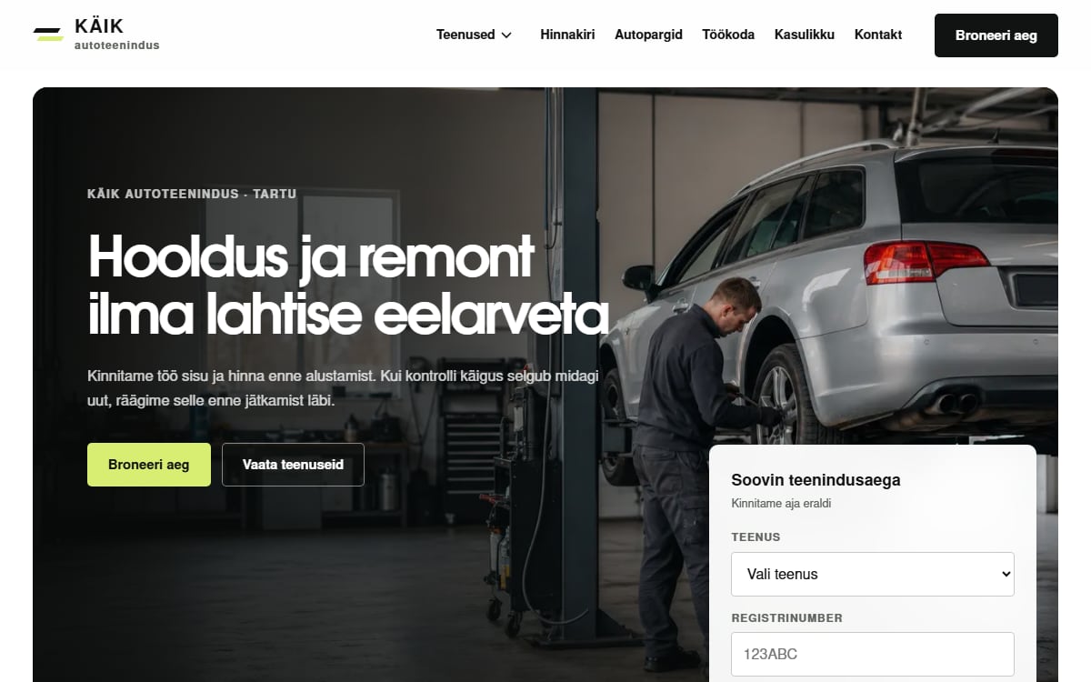 Autoremondi veeb näidisvaade