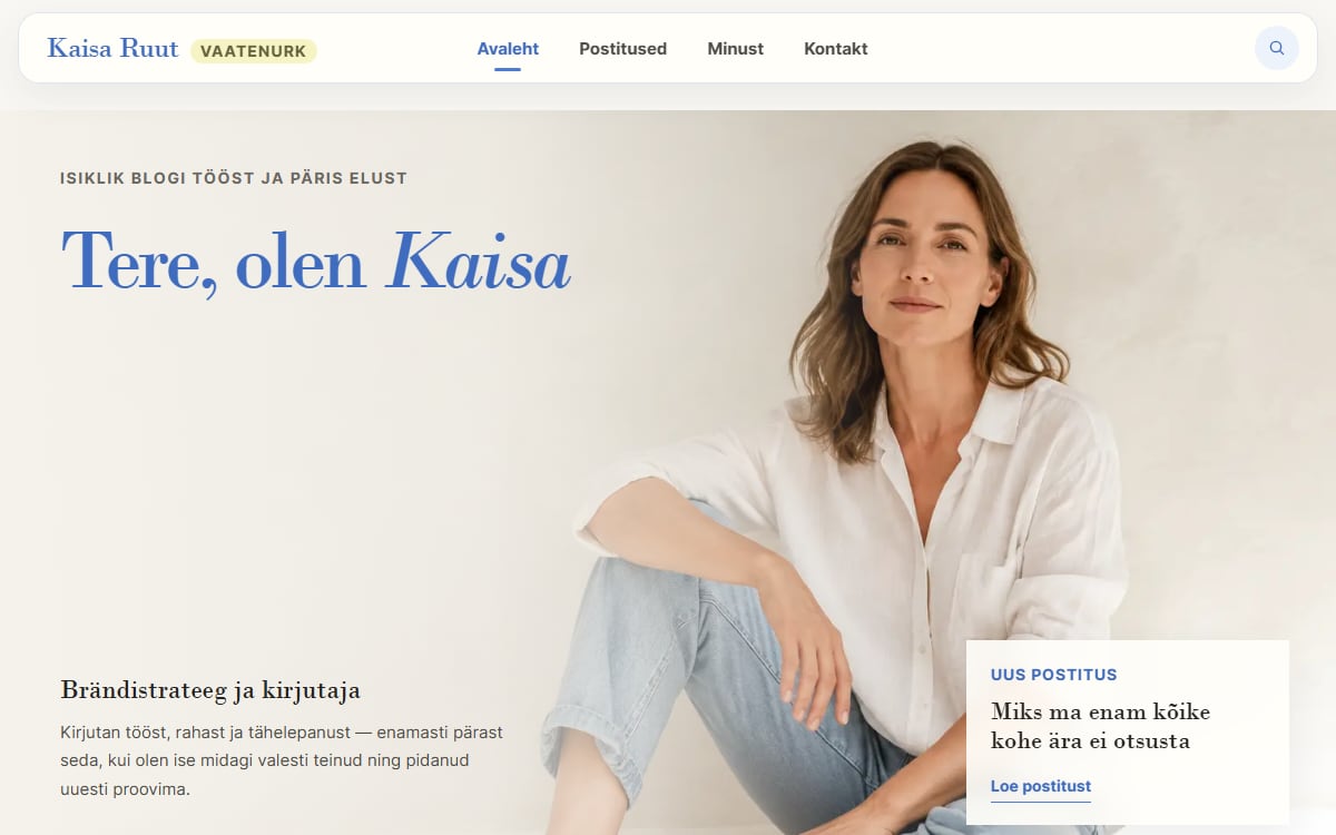 Isikliku vaatenurga blogi näidisvaade