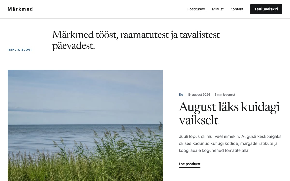 Isikliku blogi veeb näidisvaade