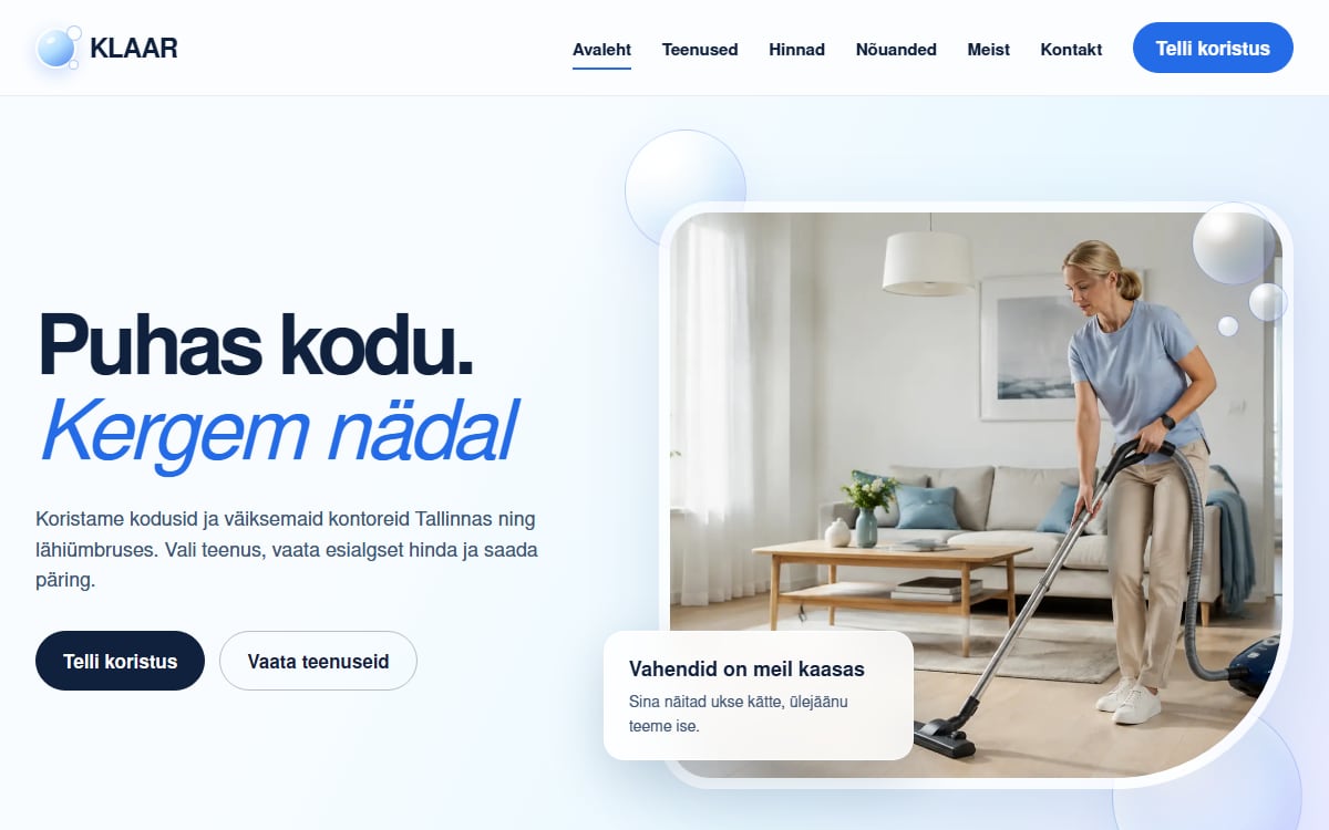 Koristusteenuse veeb näidisvaade