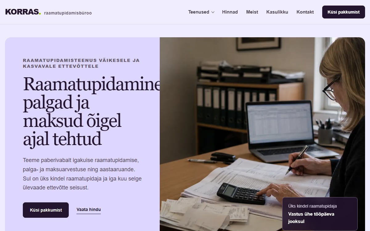 Raamatupidamisbüroo veeb näidisvaade