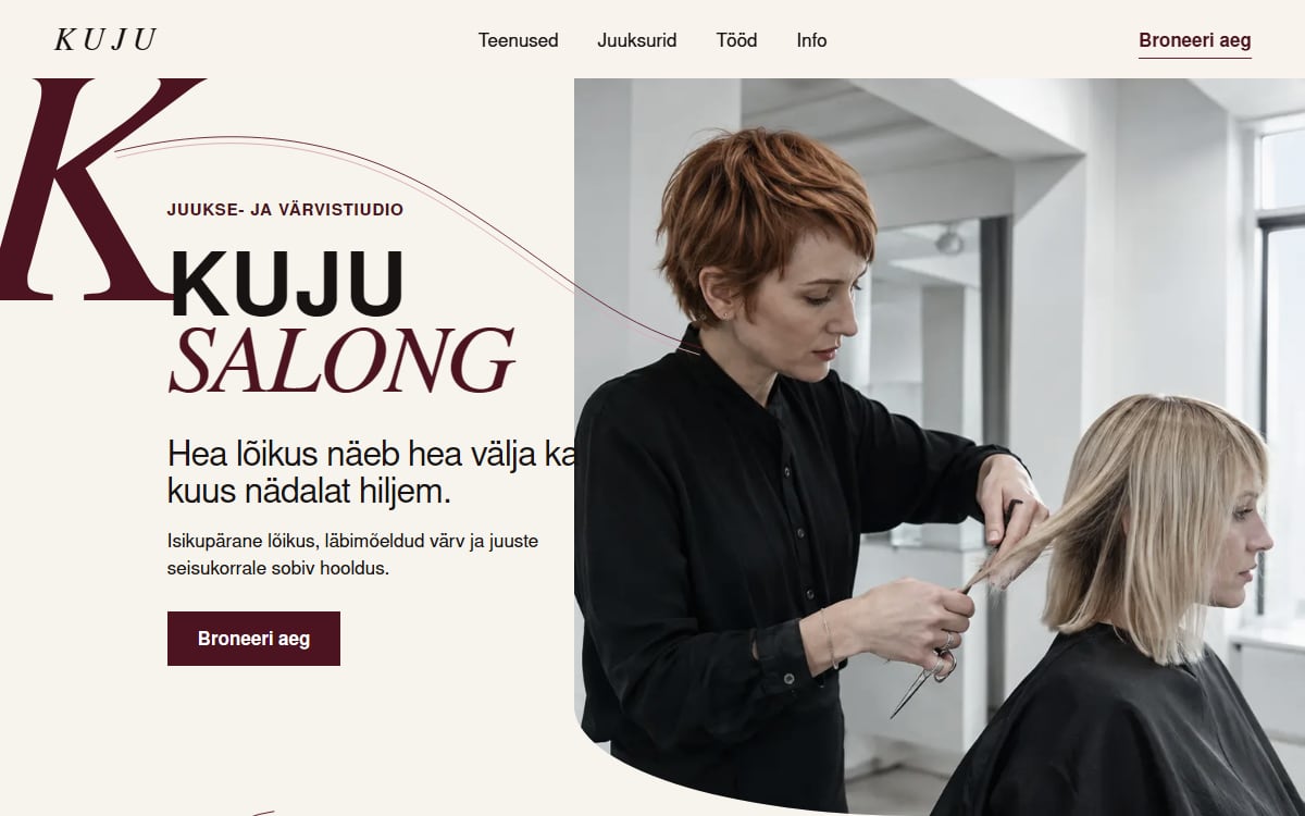 Juuksurisalongi ühe lehe veeb näidisvaade