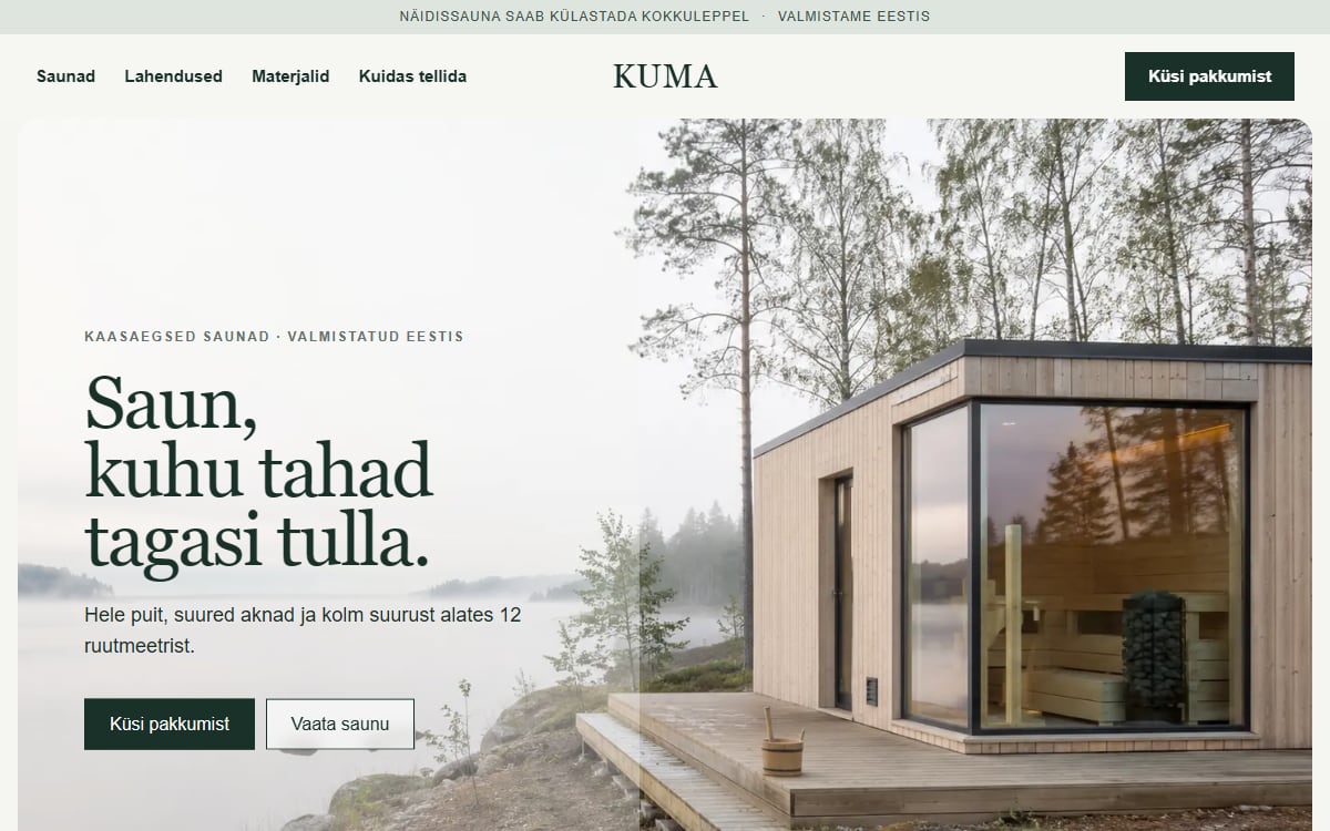 Saunade tootja veeb näidisvaade