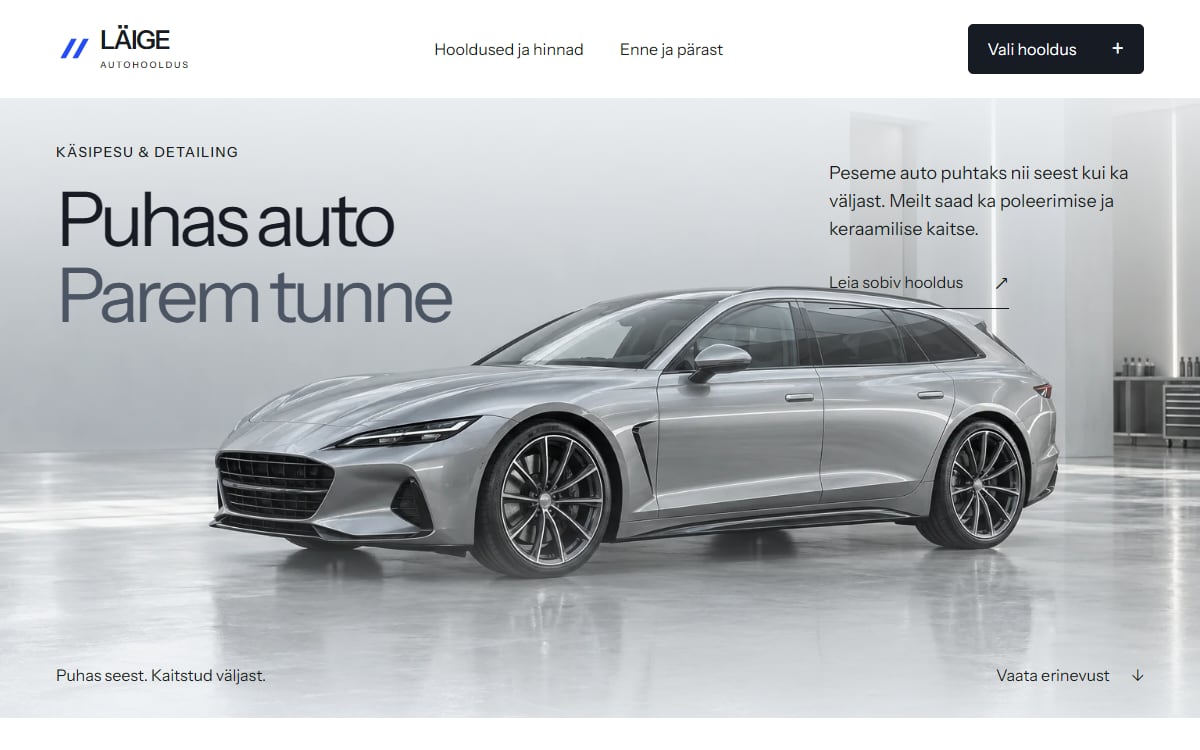 Autohoolduse ühe lehe veeb näidisvaade