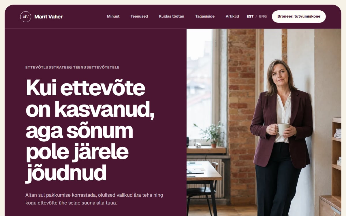 Eksperdi ja personaalbrändi veeb näidisvaade