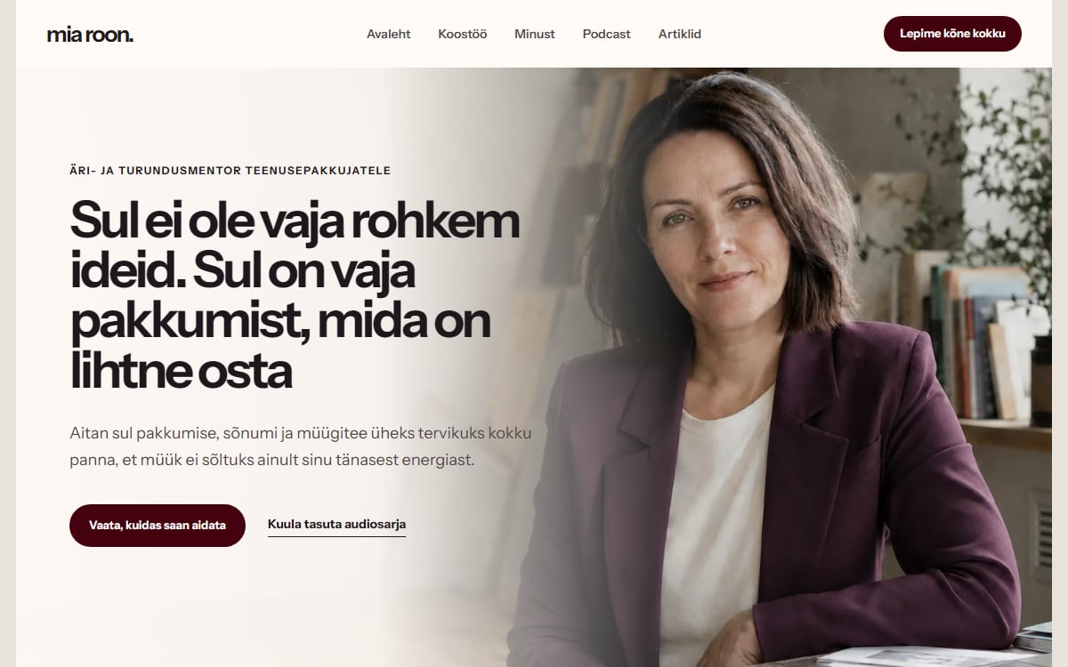 Äri- ja turundusmentori veeb näidisvaade