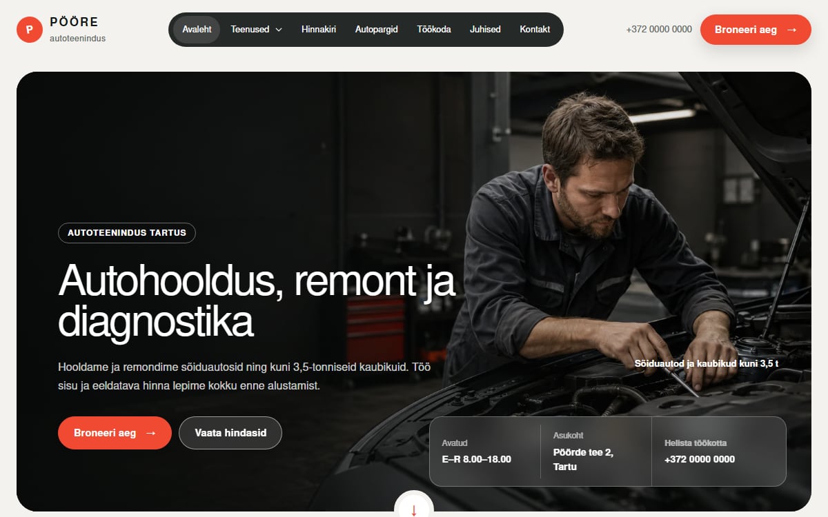 Autoteeninduse veeb näidisvaade