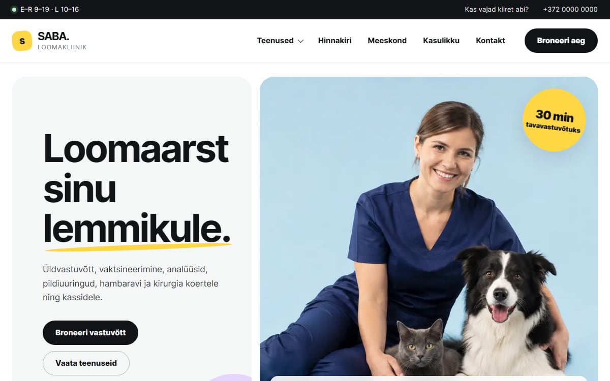 Loomakliiniku veeb näidisvaade