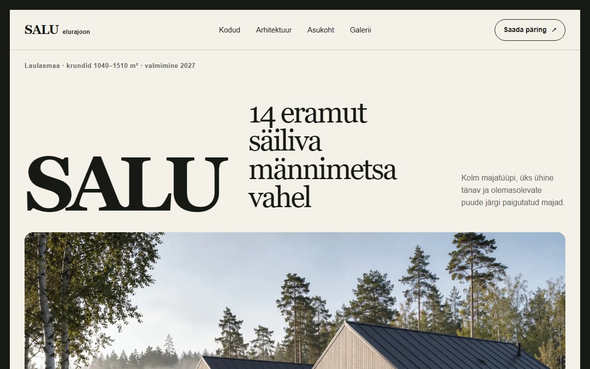 Elurajooni ja kinnisvaraarenduse veeb näidisvaade