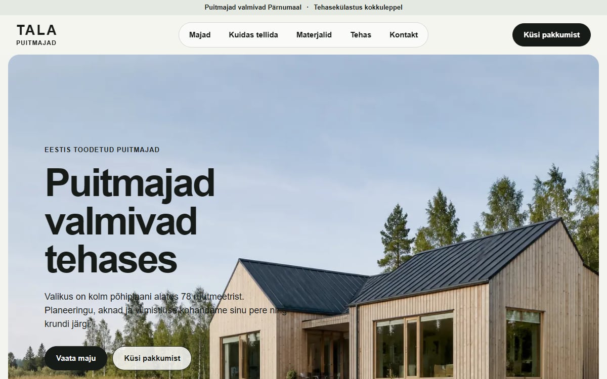 Puitmajade tootja veeb näidisvaade