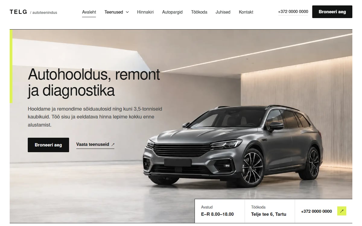 Autoteeninduse veeb näidisvaade