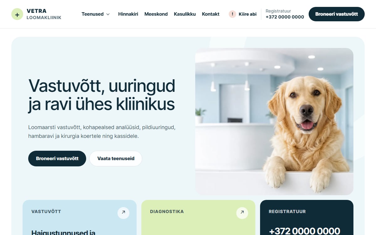 Loomakliiniku veeb näidisvaade