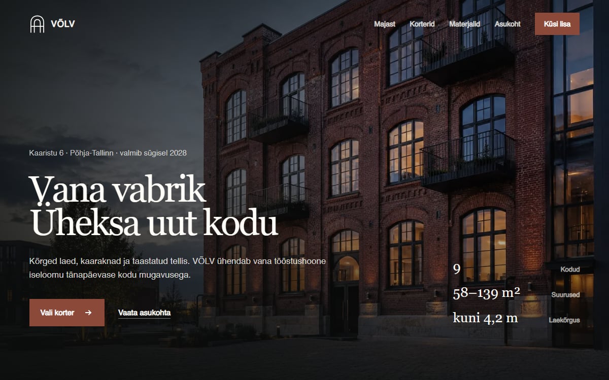 Loftkorterite ühe lehe veeb näidisvaade