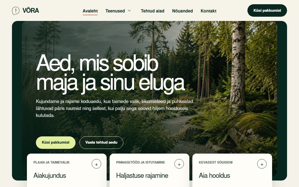 Aiakujunduse veeb näidisvaade